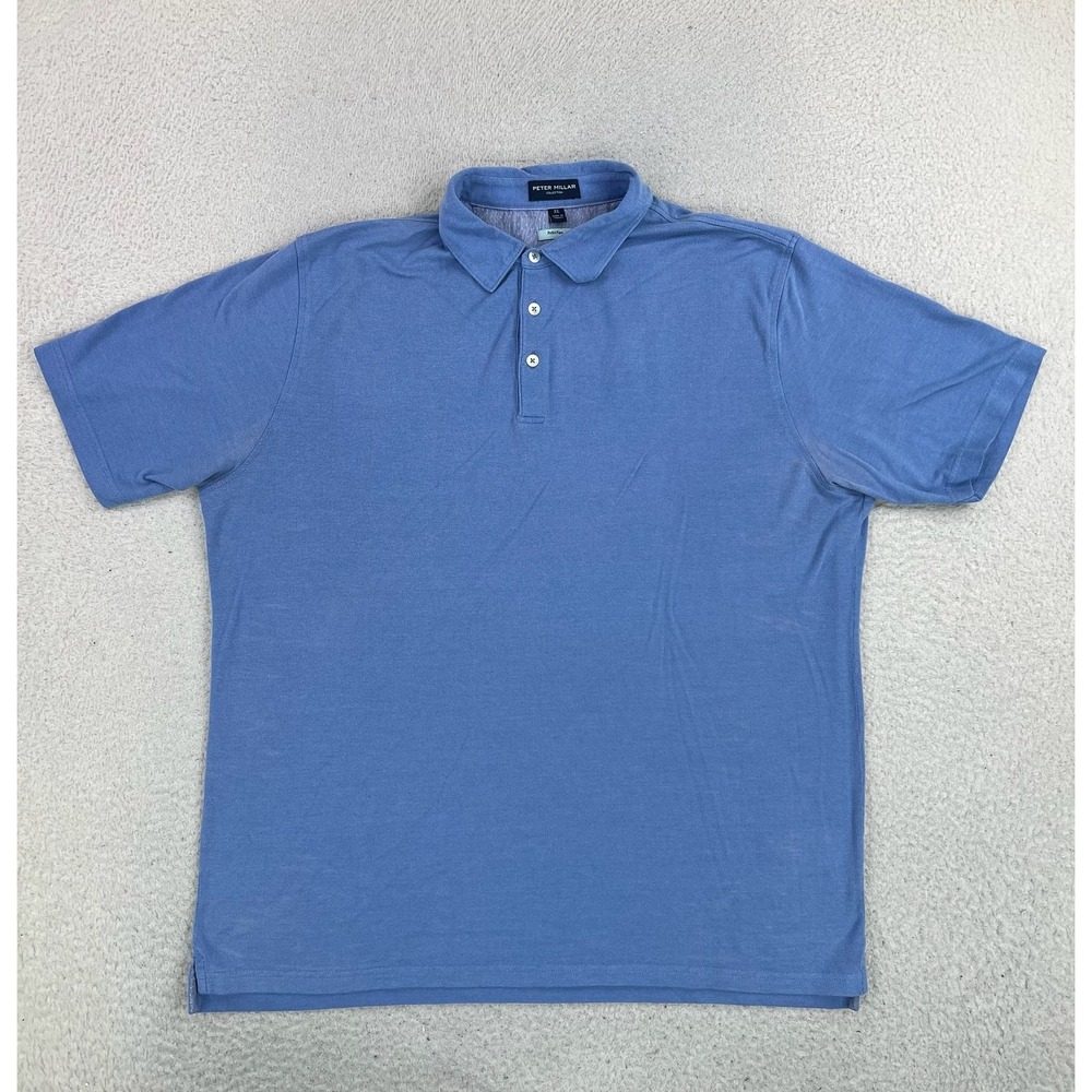 Peter Millar Perfect Pique Polo Shirt Mens XL Blue Solid Stretch Knit Casual